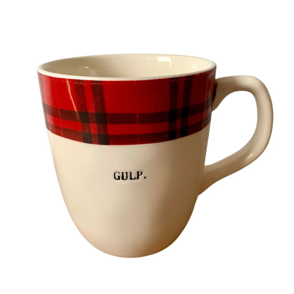 Rae Dunn GULP Coffee Mug Buffalo Check Tartan Plaid Flannel Red Black Ceramic0